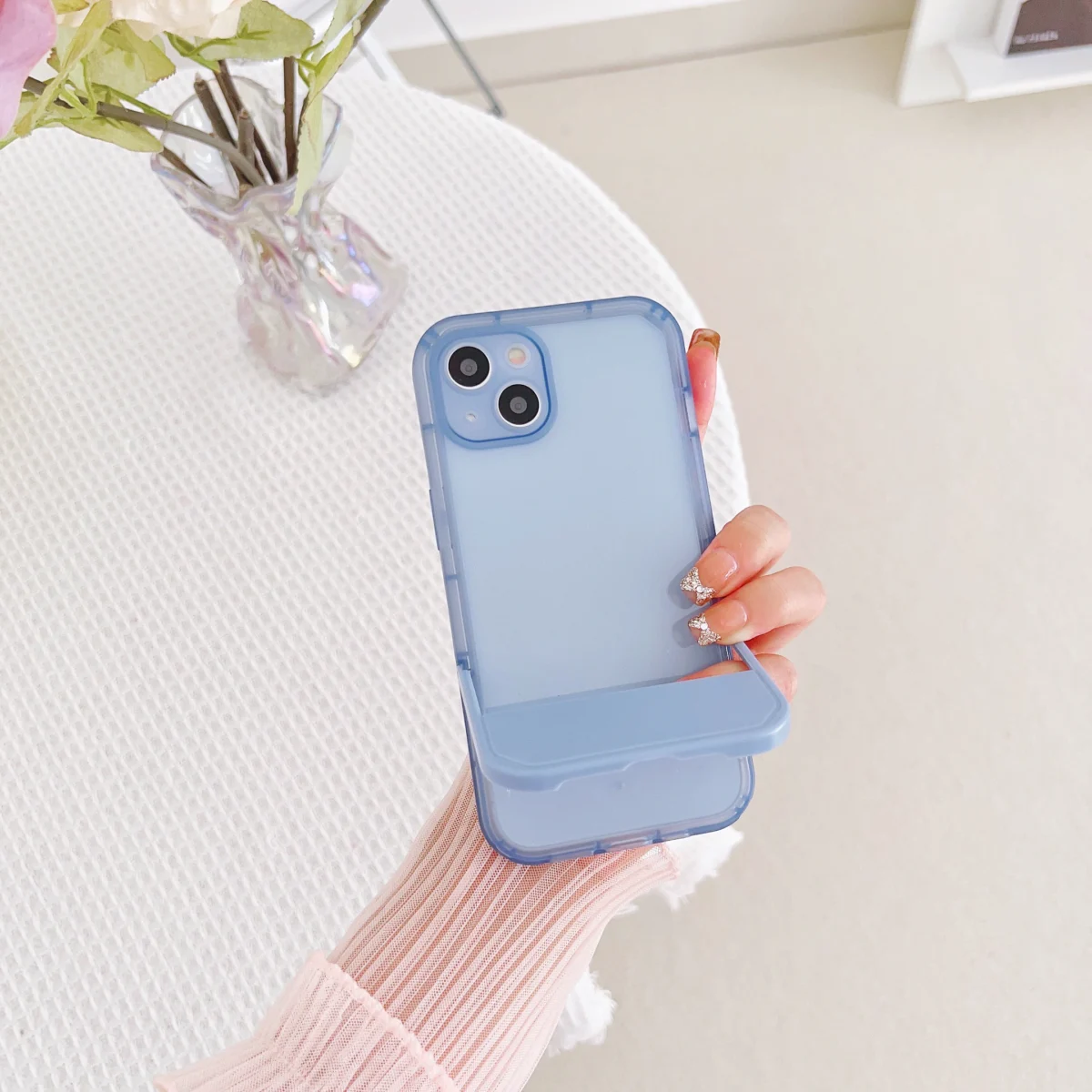 Luxury Holder Stand Bracket Transparent Silicone Phone Case For iPhone