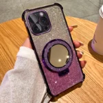 Luxury Mirror Holder Bling Glitter Silicone Phone Case For iPhone